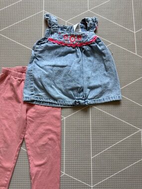 Little lass|Baby girl/toddler set,mauve Pink Leggings & Denim floral Tunic top•